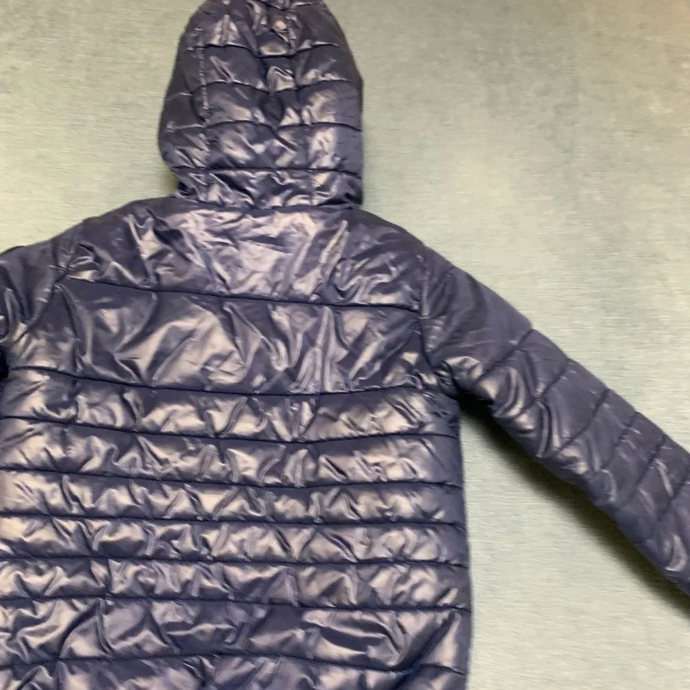 Nike Synthetic Fill Puffer Jacket Boys Navy Fleece Lined Logo Hooded Full Zip